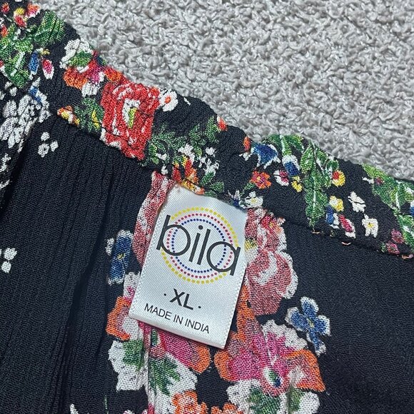 Bila Split Neck Blouse Top Boho Double Sleeve Ruffle Floral Paisley Women's XL - Picture 5 of 6